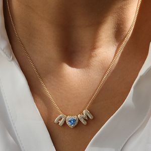 Kalung Liontin Nama Huruf Kustom Berlapis Emas 18k Batu Kelahiran Bentuk Hati, Laris Manis, untuk Hadiah Hari Valentine - Product Image 2