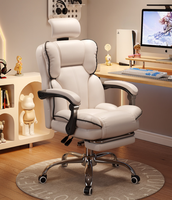 Chaise de bureau en cuir PU rose mignon, réglable en hauteur, inclinable, pivotante, avec appui-tête et roulettes silencieuses pour la maison