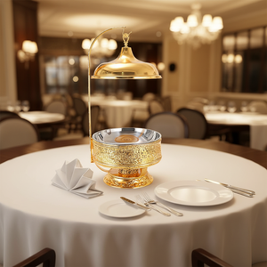 Service de buffet 8L en or avec couvercle cloche pour réceptions de mariage, traiteur, chauffe-plats, design élégant avec couvercle suspendu - Product Image 6
