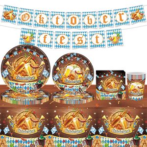 Ensemble de vaisselle pour fête d'Oktoberfest, assiettes en papier, nappes, 40-60 pièces, impression numérique, rondes, de haute qualité, accessoires pour la décoration des lieux - Product Image 1