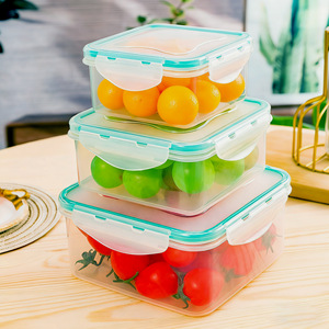 Ensemble de 3 contenants alimentaires carrés en plastique avec couvercles à fermeture à pression pour réfrigérateur - Product Image 1