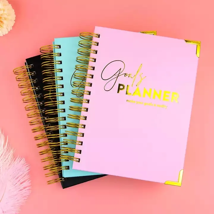 Custom Private Label Pink Hardcover Daily Weekly Spiral Undated Goals A5 Planner Journal Agenda Notebook with corner