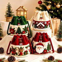 Nouveau Sac Seau en Crochet Noël 2026 avec Cordon de Serrage, Sac Bandoulière Tricoté Fait Main pour Femme, Idéal Cadeau de Fêtes