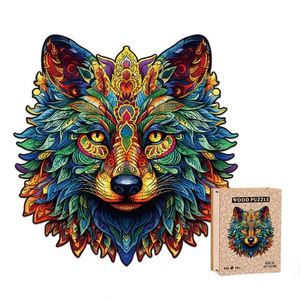 Rompecabezas de madera con forma de lobo, juguete educativo DIY, regalo familiar para festividades, decoración de pared, rompecabezas de madera con forma de animal única - Product Image 1