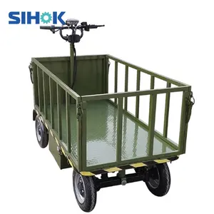 China supplier steel flat trolley four wheels electric trolley carts heavy duty goods carrying warehouse transport trolley