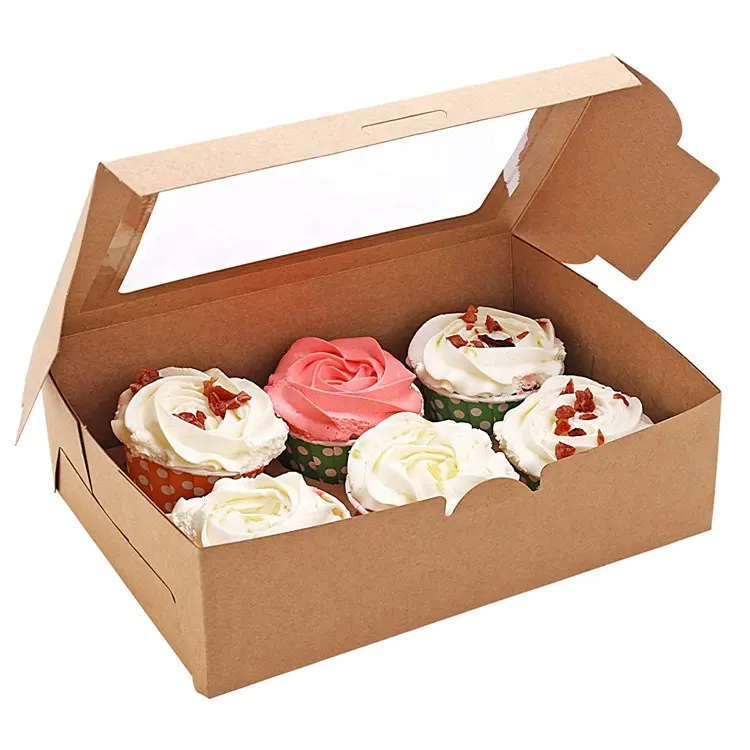 2021New Professional Customized Glossy Lamination Trendy Storage Packaging Biscuits Kraft Cupcake Box With Pvc Window