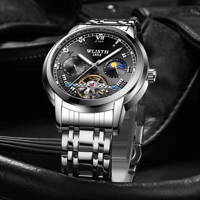 Wlisth S960 Automatic Movement Waterproof Watches Men's Tourbillon Mechanical Luminous Hands Watch Stainless Steel Strap Reloj