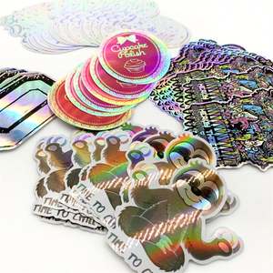 Pegatina troquelada holográfica de lámina plateada personalizada, efecto de holograma láser de PVC brillante, adhesivo de vinilo con logotipo impreso UV - Product Image 4
