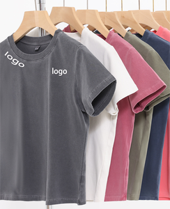 Camiseta con cuello desgastado y puños para mujer con logotipo personalizado, camiseta de manga corta lavada con cuello redondo para chica, camiseta ajustada para bebé - Product Image 1