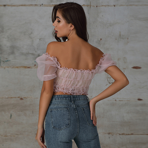 Weixin Womens Quần Áo OEM Tắt Vai Ren Trong Suốt Áo Top - Product Image 4