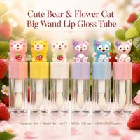ISMAN Vente en gros Tubes de brillant à lèvres vides de 4 ml en forme d'ours mignon pour enfants, emballage de teinture à lèvres avec grand applicateur brosse, logo personnalisé