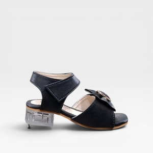 Girls Black Party Wear <b>Sandals</b> with <b>Bow</b> Design Transparent Block Heel Adjustable Ankle Strap Fashion Footwear - Product Image 3