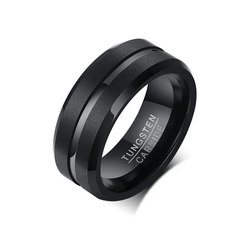 anillo custom Jewelry Hot Sale Men's Black Brushed Tungsten Carbide Wedding Bands Fluted Blue Tungsten Rings