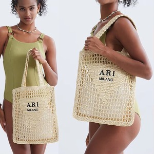 Custom Logo New Fashion Crochet Hollow Women <b>Straw</b> Shoulder <b>Bags</b> Handmade Paper Woven Large Summer Rattan Tote Mesh Beach <b>Bag</b> - Product Image 1