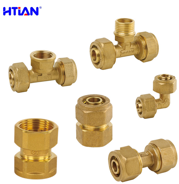 HTIAN Brass PEX Compression Fittings 16mm 20mm 25mm 32mm Female Socket Connector for PEX AL PEX Pipe Plumbing SystemISOCertified