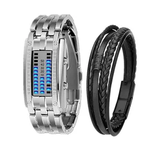 Jam tangan pria 50m tahan air Lava jam tangan lampu baris ganda jam tangan Led baja biner pria jam tangan olahraga elektronik YuSa385