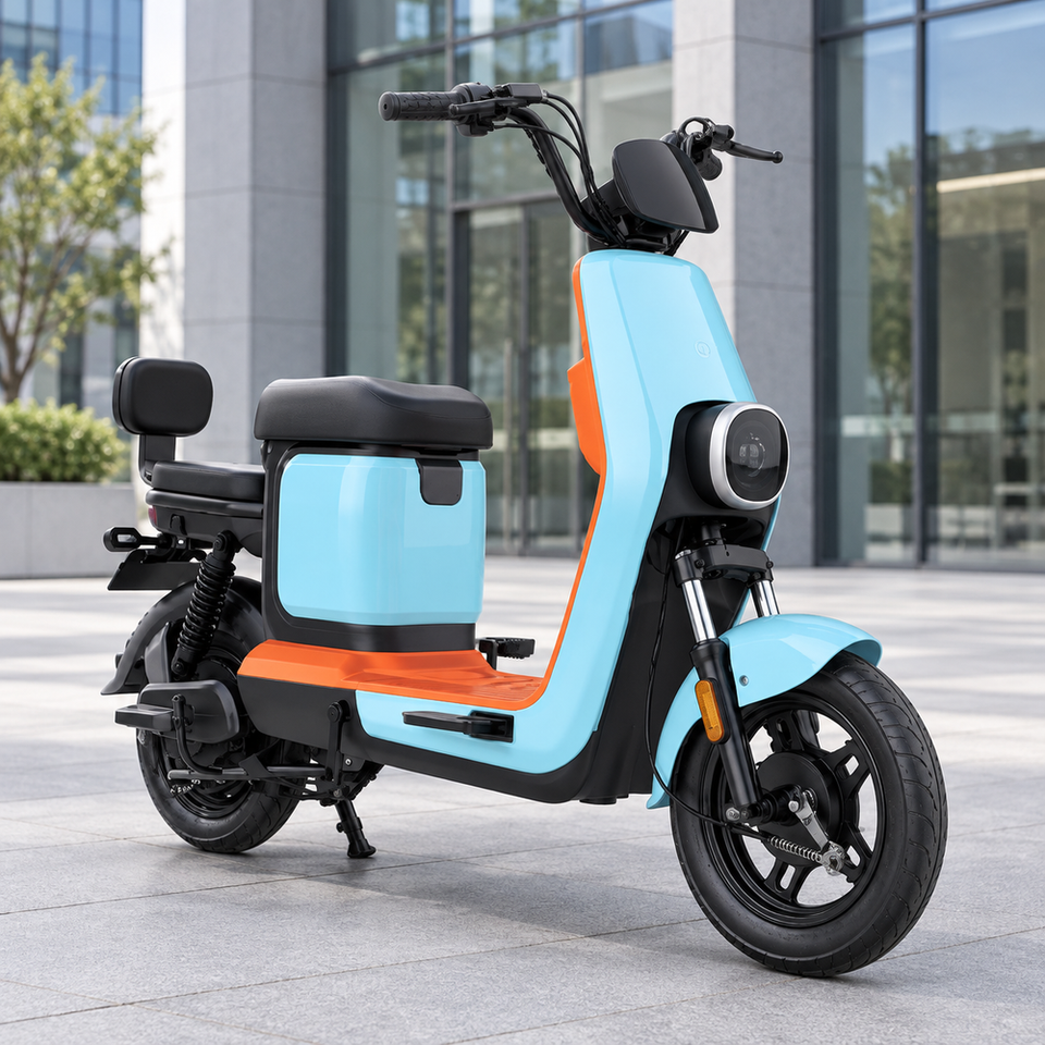 500W Electric Moped 14 Inch Dual Drum Brake E-Bike Rear Backrest Urban ...
