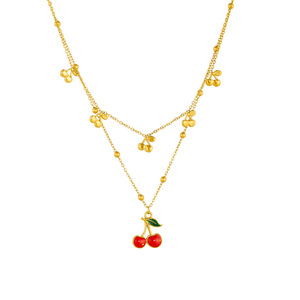 Cute Cherry Pendant Double Layered Necklace Zinc Alloy Chain Women Fashion Jewelry - Product Image 5