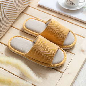 Fashion Cotton Linen Indoor Home for Slippers Open Toe with Non-slip Soft Bottom Customizable Logo for Spring - Product Image 4