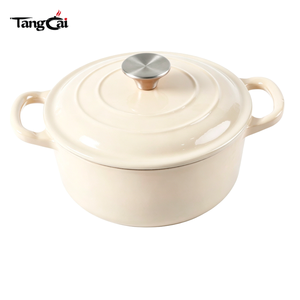 Sartén Redonda <span class=keywords><strong>de</strong></span> Hierro Fundido Esmaltado Antiadherente <span class=keywords><strong>de</strong></span> 5QT Color Blanco Crema, Multiusos, Compatible con Todas las Placas <span class=keywords><strong>de</strong></span> Cocina - Product Image 5