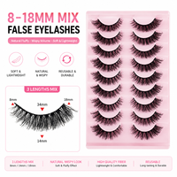 Faux cils en vison synthétique mélangé 8-18mm, fabriqués à la machine, avec bande en coton, personnalisables avec logo, marque privée, effet wispy, pour soirée, petits, en paire