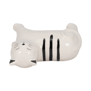 Statuetta di Gatto in Ceramica Bianca con Strisce Nere, Decorazione Moderna per Casa e Ufficio - Product Image 6
