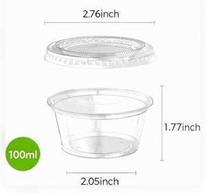 <b>100ml</b> <b>Cups</b> with Lids,Food Safe Disposable Plastic Portion Condiment Dipping Sauce <b>Cups</b>,Small Containers for Salad Dressing - Product Image 1