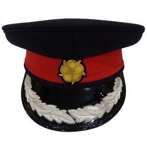 OFFICER WOOL <b>HAT</b> WITH BADGE AND SINGLE ROW WHITE EMBROIDERED VISOR - Product Image 1