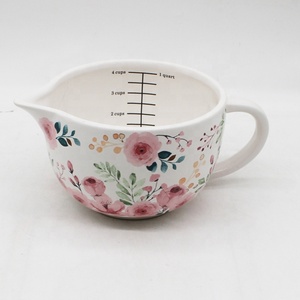 Hoa Mô Hình Nhà Bếp Gốm Đo Đặt Thiết Kế Ấm Áp Màu Trắng Đo <span class=keywords><strong>Cup</strong></span> Với Mô Hình Decal Bốn Phù Hợp Đo Thìa - Product Image 3