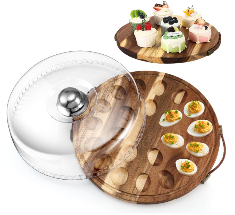 20 Holes Acacia Wood Deviled Egg Tray For Egg Holder Easter Gift Devilled Eggs Container Platter Wooden Cheese Charcuterie Board Devil Egg Serving Dish Carrier Hosting Kitchen Counter Plates - View #7