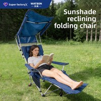 Chaise longue de plafond bleue personnalisée transfrontalière, mobilier d'extérieur pliant avec pare-soleil, chaise inclinable de camping portable avec accoudoirs