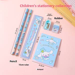 Ensemble de papeterie de dessin animé Kuromi Cinnamoroll transfrontalier très populaire, emballage cadeau haut de gamme, règle, crayon en bois, 18,5x14cm, petit format - Product Image 4