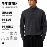 Pull décontracté pour homme gris foncé à col montant, tricoté, à boutons sur le devant, manches longues, col montant, chaud pour l'hiver