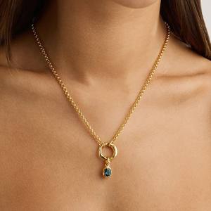 Collier pendentif en zircon tendance géométrique en laiton pour femme, <span class=keywords><strong>pierre</strong></span> de naissance de juillet, chaîne à maillons plaquée or, anniversaire - Product Image 4