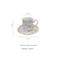 Nouvelle conception, ensemble de tasses à thé en porcelaine fine européenne vintage faites à la main, avec bordure dorée, ensemble de tasses à café turques en céramique et soucoupes, idéal pour un cadeau