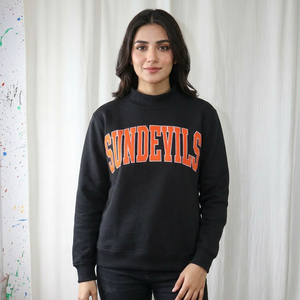 SUNDEVILS BLACK Sudadera con capucha y media cremallera de terciopelo 100% algodón Blanco NARANJA Bordado con apliques CLUSH SPORTS Winter Digital - Product Image 1