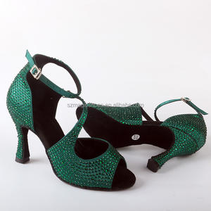 Новое поступление, латинские танцевальные туфли, темно-зеленые женские танцевальные туфли со стразами на каблуке, замшевые летние туфли с мягкой подошвой - Product Image 5