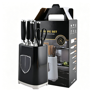 Juego de 6 cuchillos de cocina con hojas afiladas de acero inoxidable, mango antideslizante de PP, bloque de cuchillos con drenaje, paquete en caja de color para supermercado. - Product Image 2