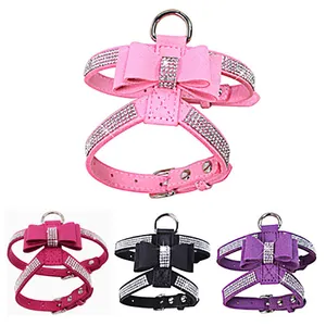 Hot Pet Harness Supplies Set di imbracatura e guinzaglio per cani di piccola taglia con strass regolabili di lusso