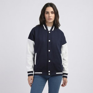 Veste universitaire color block unisexe en coton et polyester, style baseball, décontractée pour l'automne, col rabattu uni, coupe classique - Product Image 1