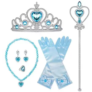 Frozen Princess Clothing Dress Up 6pcs Set Props Crown Necklace Ring Earrings Magic Wand For Kids Birthday Party Decorations Fa