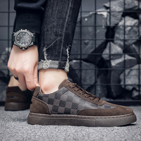 Chaussures basses décontractées pour hommes, style automne, à lacets, motif écossais, bout rond, en PU artificiel, semelle extérieure en plastique résistante à l'usure