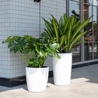 WXL300 Pot de fleurs à absorption automatique d'eau, Pots de plantes, Pot de fleurs cylindrique en plastique blanc