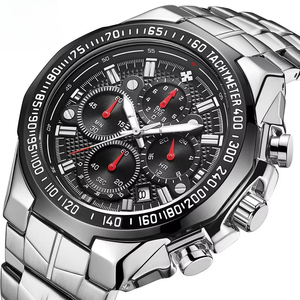 Montre à quartz chronographe en or pour hommes, de haute qualité, avec lunette tachymètre, bracelet en acier inoxydable, montre de sport de luxe, étanche, avec calendrier - Product Image 2