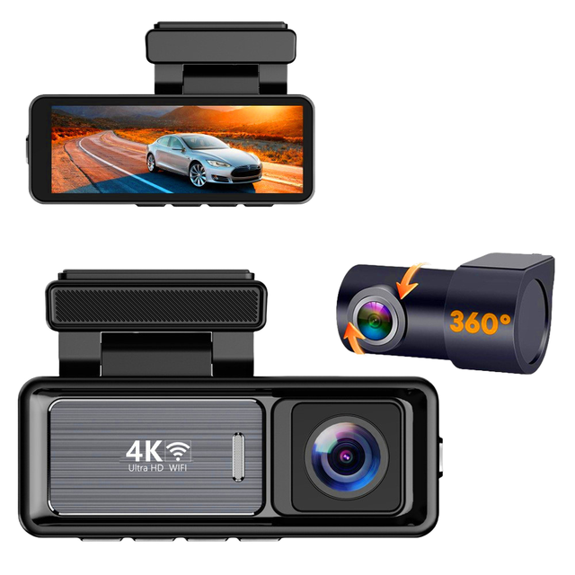 4K 3.2" Dual Lens Front/Rear DashCam with GPS/WiFi MicroSD 165 Angle 25MP Car Black Box DVR Recorder Supporting GPS Tracking