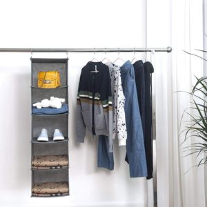 Hanging Closet Organizer 5 <b>Shelves</b> 1 Pack Gray Fabric Storage For Clothes Bedroom <b>Hook</b> Type - Product Image 6