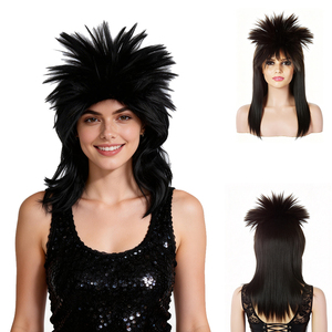 Long Black 70s 80s Mullet <strong>Cher</strong> Glam Rock-Rocker Cosplay <strong>Wigs</strong> for Women and Men HalloweenThemed Costume Party - Product Image 1