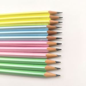 Crayons en bois triangulaires nacrés Macaron HB, finition Dip Top & Dip Ring, boîte de 12 pièces, logo personnalisé accepté, FSC EN71 ISO - Product Image 3