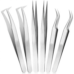 Pince à épiler professionnelle en acier inoxydable argenté à pointe incurvée pour extensions de cils volume haute précision, outils de maquillage OEM - Product Image 2