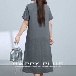 Runqi Vestido camisero holgado de longitud media para mujer, talla grande, color gris oscuro, cuello redondo, estampado de anime, diseño con abertura N9100 - Product Image 4